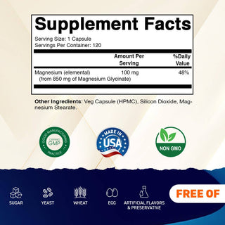 Vitamatic Magnesium Glycinate 850 mg (High Potency)–120 Caps