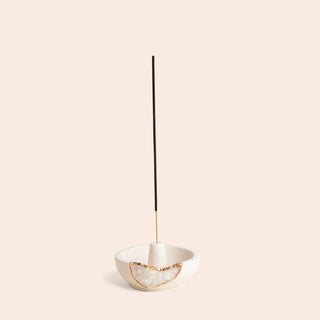 Natural Quartz Geode Incense Holder – White & Gold - Crystal