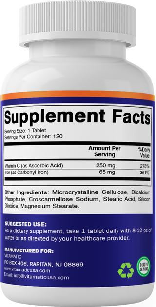 Vitamatic Carbonyl Iron 65mg | with Vitamin C | 120ct