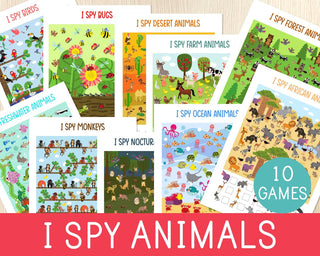 I spy animals, 10 seek and find games