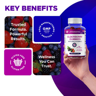 Vitamatic Elderberry Gummies with Vitamin C & Zinc –60 Gummy