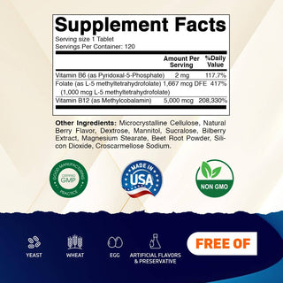Vitamatic Methyl Folate B12 P5P | Energy & Heart | 120ct