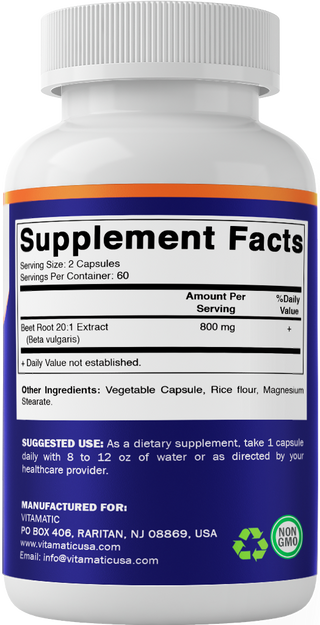 Vitamatic Beet Root 20:1 Extract Capsules 800 mg - 120 Caps