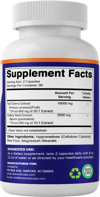Vitamatic Tart Cherry 20X | Celery Seed 10X | 180ct