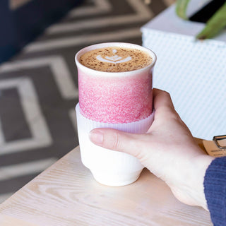 Coral Pink 16oz Ceramic Mug – (Includes Lid & Band)