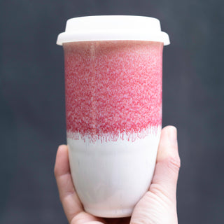 Coral Pink 16oz Ceramic Mug – (Includes Lid & Band)