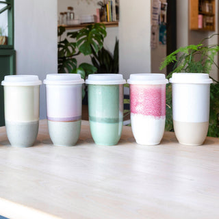 Coral Pink 16oz Ceramic Mug – (Includes Lid & Band)