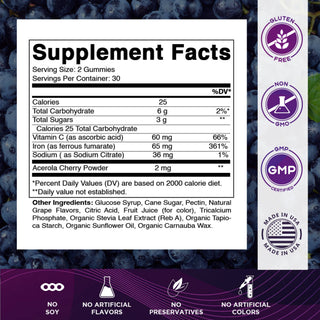 Vitamatic Iron Gummies for Women & Men - 60 Vegan Gummies