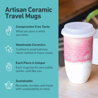 Coral Pink 16oz Ceramic Mug – (Includes Lid & Band)