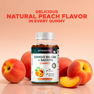 Vitamatic Ginkgo Biloba+Bacopa Gummies–1250 mg Peach Flavor