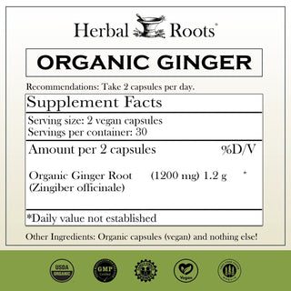 Herbal Roots Organic Pure Ginger Root Capsules
