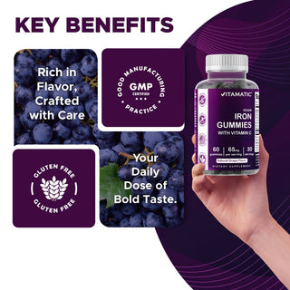 Vitamatic Iron Gummies for Women & Men - 60 Vegan Gummies