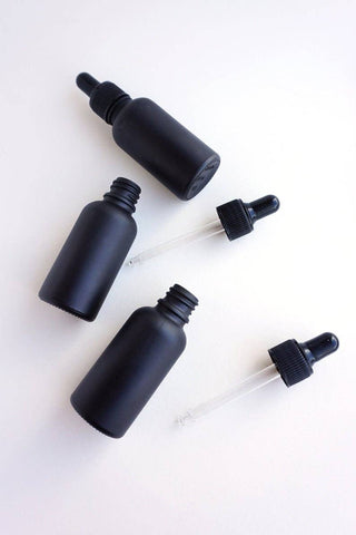 Black Matte Glass Bottle with Black Glass Dropper - 2oz Empty