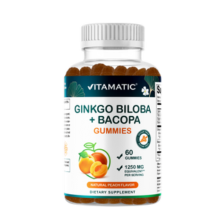 Vitamatic Ginkgo Biloba+Bacopa Gummies–1250 mg Peach Flavor